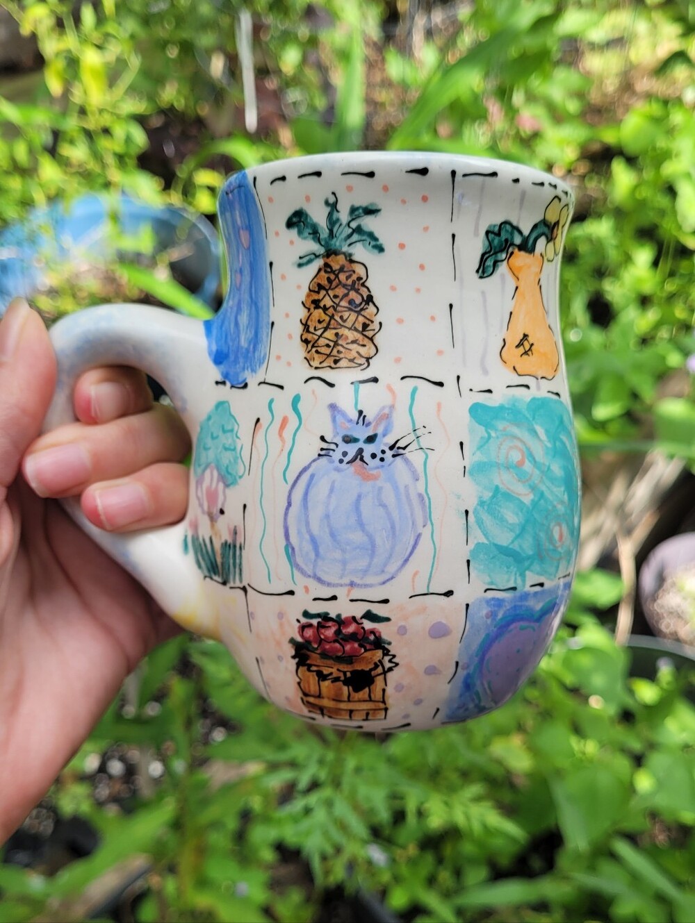 Hand-Painted Ceramic Mug in Multi-Color
